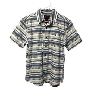 Grizzly Mountain Shirt Mens Size Medium Short Sleeve Button Up Blue Stripe NEW